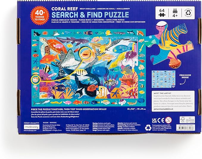 Mudpuppy Coral Reef — 64 Piece Search & Find Puzzle Featuring Diverse Marine Animals and Over 40 Hidden Images to Find for Ages 4+