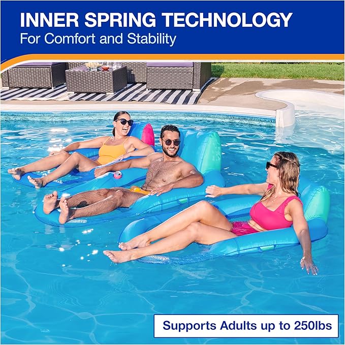 SwimWays Spring Float Premium Recliner Pool Lounger, Inflatable Pool Floats Adult with Fast Inflation for Ages 15 & Up