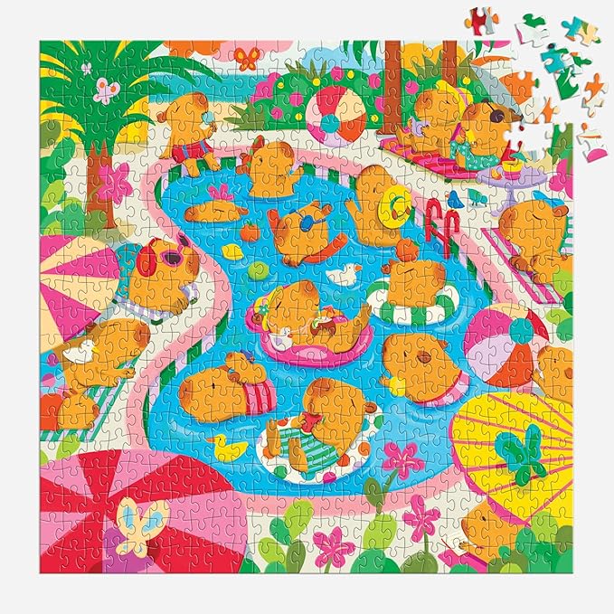 Mudpuppy Capybara Pool Day – 500 Piece Family Jigsaw Puzzle with Colorful and Fun Illustrations of Capybaras for Children Ages 8 and Up