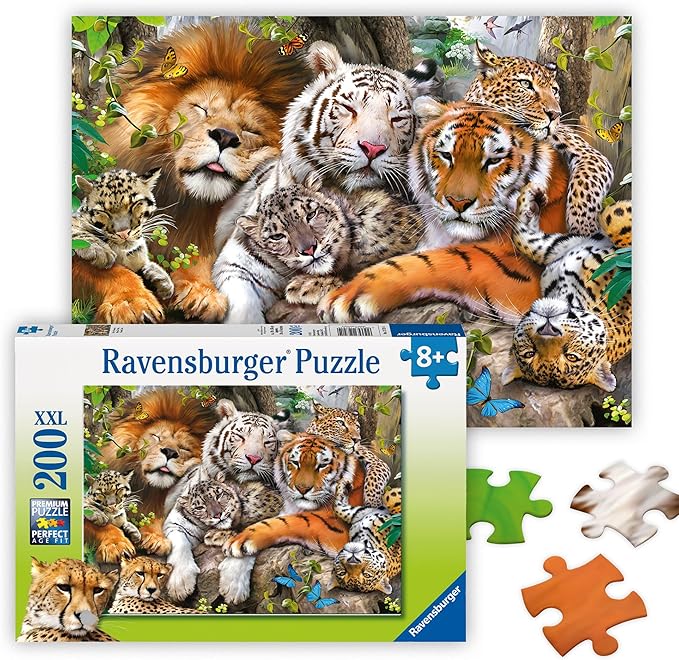 Ravensburger - Big Cat Nap - 200 Piece Jigsaw Puzzle - Stunning Imagery of The Worlds Feline Apex Predators - Lions, Tigers & More - Premium Quality - Ideal Gift - Screen-Free Fun - Children Ages 8+