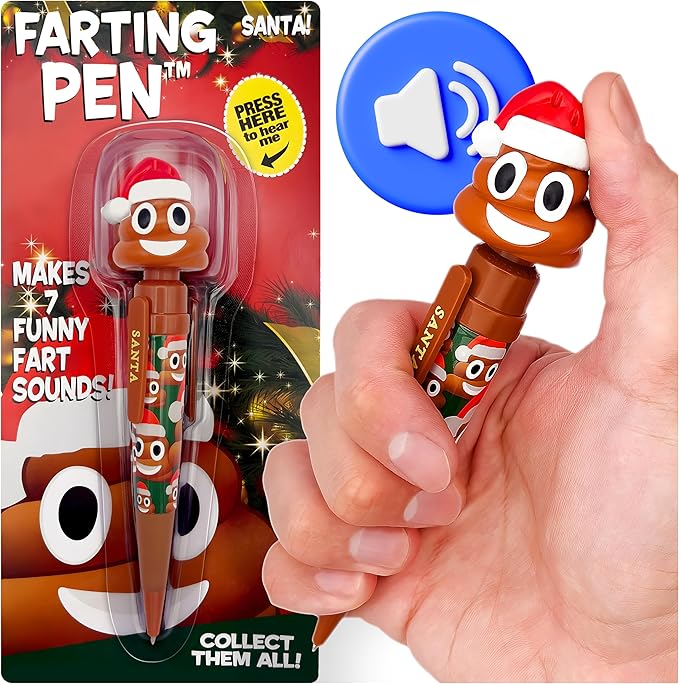 Farting Poop Pen with 7 Funny Fart Sounds - Easter Basket Stuffers for Teens & Kids, Silly Novelty Gag Gift for Boys & Girls, Easter Toys Essentials, Great for Birthdays, Funny Gift (Santa)