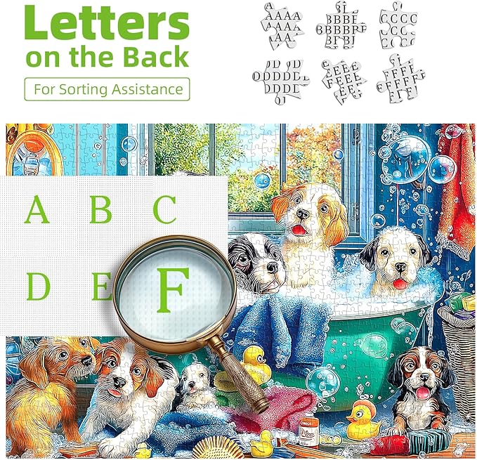 MINIWAN 500 Piece Puzzles for Adults - Playful Bath Time Puppies Jigsaw Puzzle, 23x15 Inches with Unique Irregular Shaped Pieces for Relaxation & Home Wall Decor