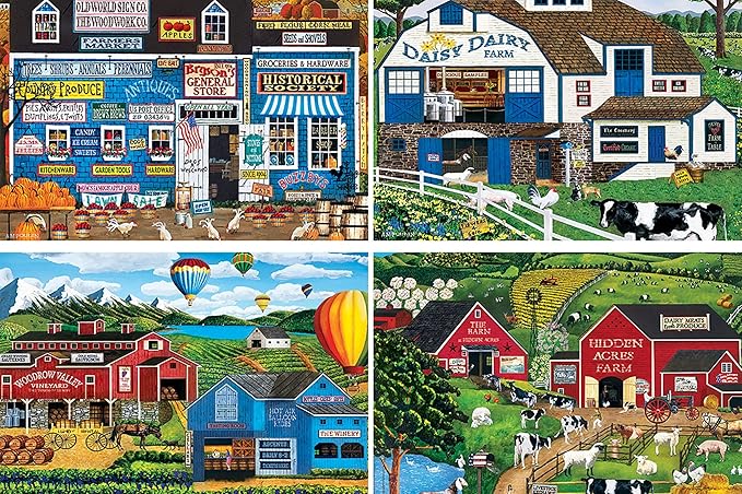 MasterPieces 2000 Piece Jigsaw Puzzle for Adults, Family, Or Youth - Fun Folk Art Am Poulin 4-Pack - 14"x19"