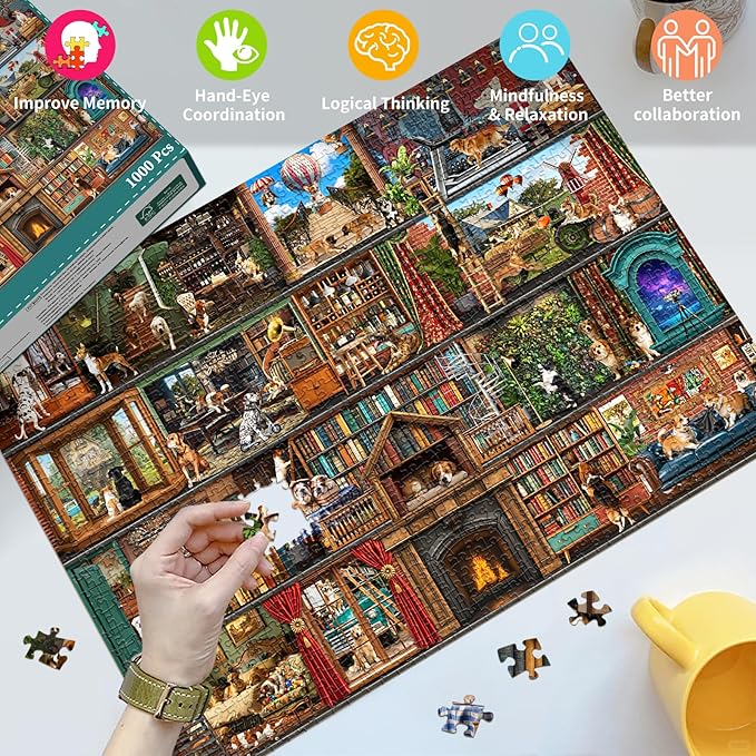 HUADADA Puzzles for Adults 1000 Pieces,Dog Theater Difficult Puzzles for Adults,1000 Piece Puzzle for Adults ‌Family Interactive Game Gift