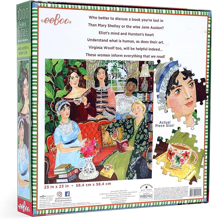 eeBoo 1000 Piece Puzzle - Jane Austen's Book Club Jigsaw Puzzle for Adults, Square 23" x 23" Made with Recycled Board & Vegetable-Based Ink