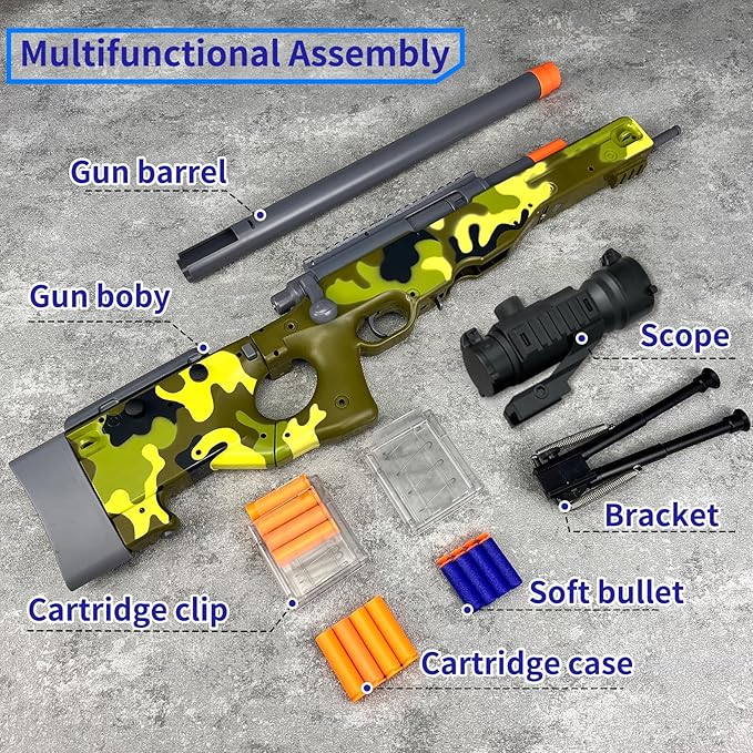 AGM MASTECH AWM Foam Dart Blaster, Shell Ejecting Model with Scope, Metal Components, Foldable Stock, 40 Darts, 20 Shells. Tactical CS Game Prop for Teens 14+ and Adults (Camo Green)
