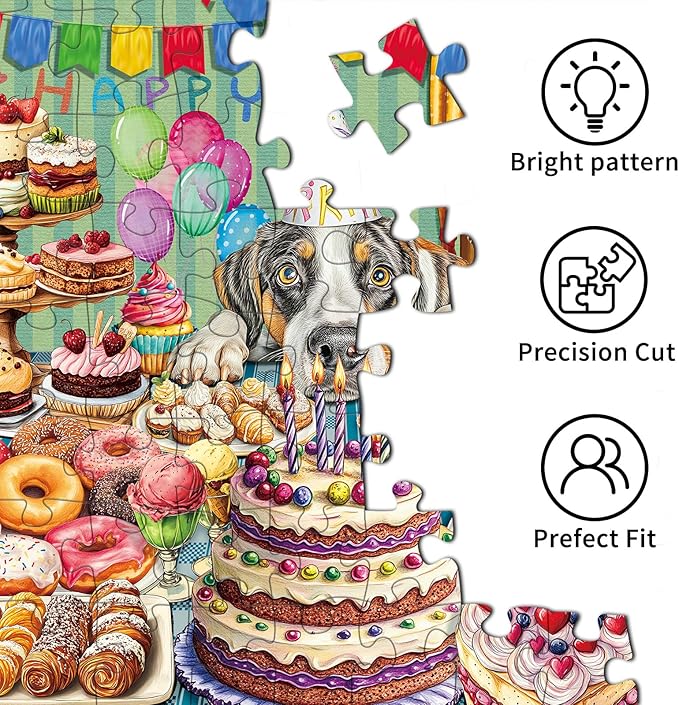 Dog Desserts Jigsaw Puzzles for Adults 1000 Pieces, Interlock Perfectly Letter on Back No Dust, Home Decor Birthday Party Puzzle, 1:1 Poster Jigsaw Puzzles for Adults