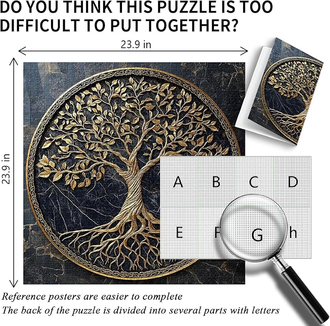 Tree of Life Jigsaw Puzzles 1000 Pieces for Adults, PICKFORU Gradient Tree Puzzle Black Gold, Challenging Spring Nature Plant Theme as Wall Decor