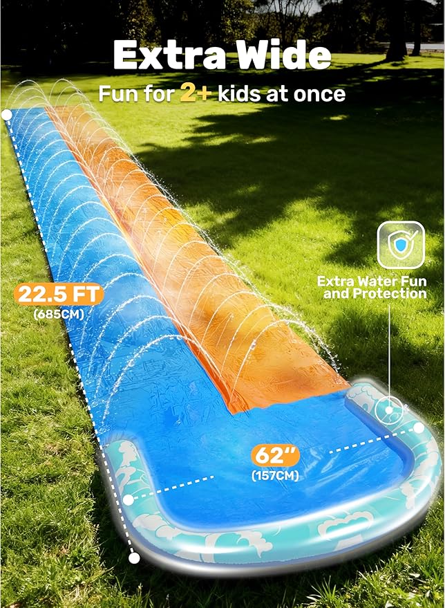 JOYIN 22.5ft Water Slides and 2 Bodyboards, Lawn Water Slide Summer Slip Waterslides Water Toy with Build in Sprinkler for Backyard Outdoor Water Fun for Kids