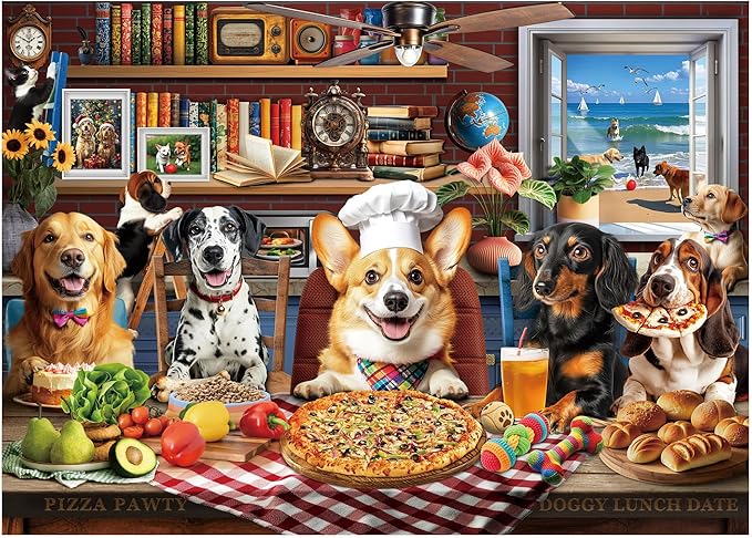 BenBen Puzzles for Adults 500 Pieces, Dogs' Dinner Party, Dog Jigsaw Puzzle with Patterns on Back, Funny Animal Puzzle, Challenging Puzzles for Family Game Night, Home Décor