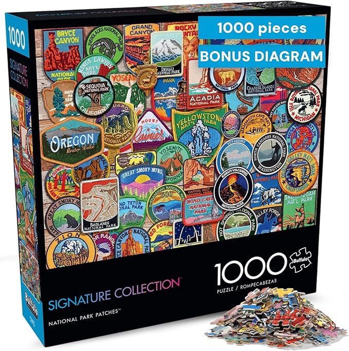 Buffalo Games - National Park Patches - Lewis T. Johnson - 1000 Piece Jigsaw Puzzle for Adults - Colorful Travel Puzzle for Nature Fans and Hikers - Finished Size 26.75 x 19.75