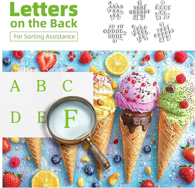 500 Piece Puzzle for Adults, Jigsaw Puzzles with Ice Cream Cones with Fruit, Funny Puzzle, Perfectly Fitting Pieces, Home Decor Birthday Party Gift for Adults Seniors 23"x15"