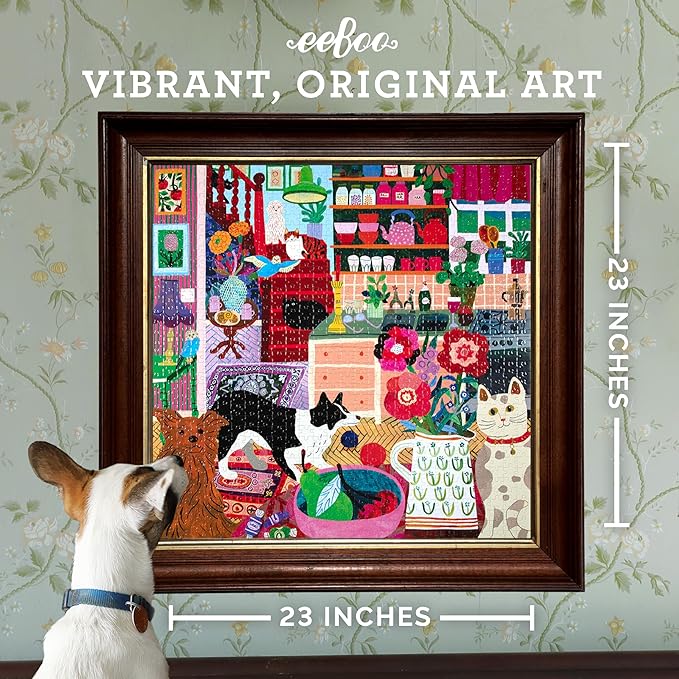 eeBoo 1000 Piece Puzzle - Pets in The Kitchen Jigsaw Puzzle for Adults, Square 23" x 23" Made with Recycled Board & Vegetable-Based Ink