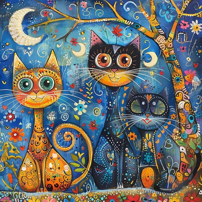 Puzzles for Adults 1024 Pieces, Cats Under The Moon Jigsaw with Poster Letter on Back, Unique Pieces Fit Well No Dust (22.8"x22.8")
