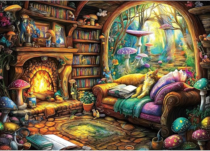 Blueforest 1000 Piece Puzzle for Adults - Magical Forest Library Fantasy Art, 27.5x19.7 Inches Hard Challenging Jigsaw Puzzles for Game Nights Relaxation & Home Decor