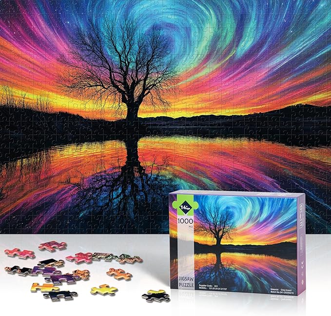 Puzzles for Adults 1000 Pieces - Tree of Life Aurora Jigsaw Puzzles - 1000 Pieces Puzzles with Letters on Back - Hard Challenging 1000 Piece Puzzle for Gift - 27.6x20.5 inch, 1:1 Poster