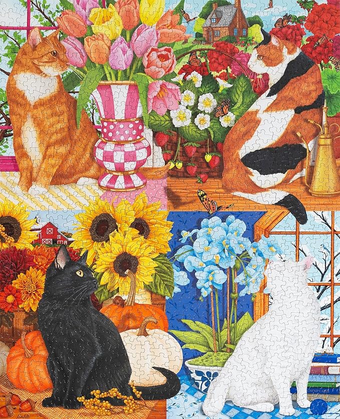 Springbok Four Seasons of Cats 1000 Piece Jigsaw Puzzle for Adults - Unique Cut Pieces - Made in USA