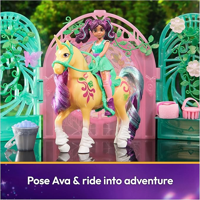 Unicorn Academy, Ava Doll & Color-Change Leaf Stall Playset with 15 Accessories, Dolls & Unicorn Toys for Girls Ages 4 and up