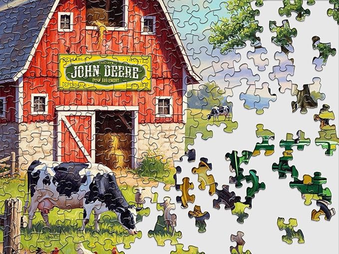 Springbok Country Morning 500 Piece Jigsaw Puzzle for Adults - Poster Now Included - John Deere Tractor - Unique Cut Pieces - Made in USA