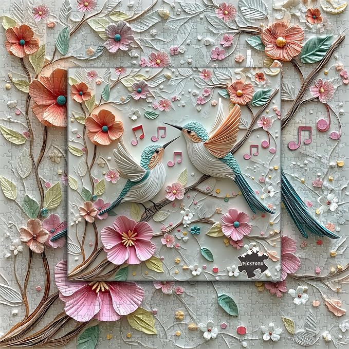 Songbird Puzzle for Adults 1000 Pieces, Birds Flower Garden Relief Art Puzzle, Nature Floral Animal Jigsaw Puzzle Challenge