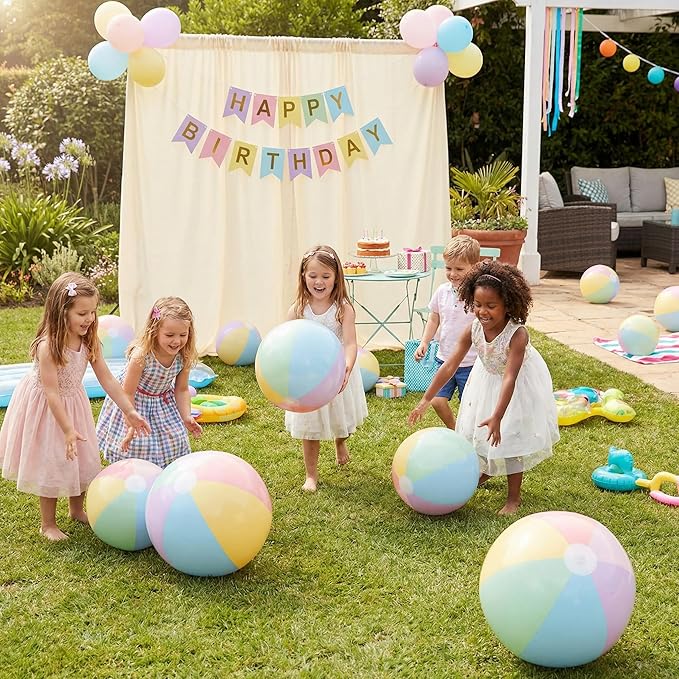 12 Pcs Pastel Inflatable Beach Balls Bulk Pastel Color Jumbo Big Beach Balls Baby Shower Birthday Summer Swimming Party Decorations Favor Water Games(26.5 Inch,Macaron Color)