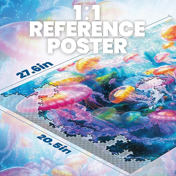 1000 Piece Puzzles for Adults,Colorful Jellyfish Jigsaw Puzzle,Dreamy Ocean Puzzles 1000 Pieces,Creative Games Difficult Underwater World Puzzle Home Decor Toy for Adults (27.5"x19.6"), 1:1 Poster