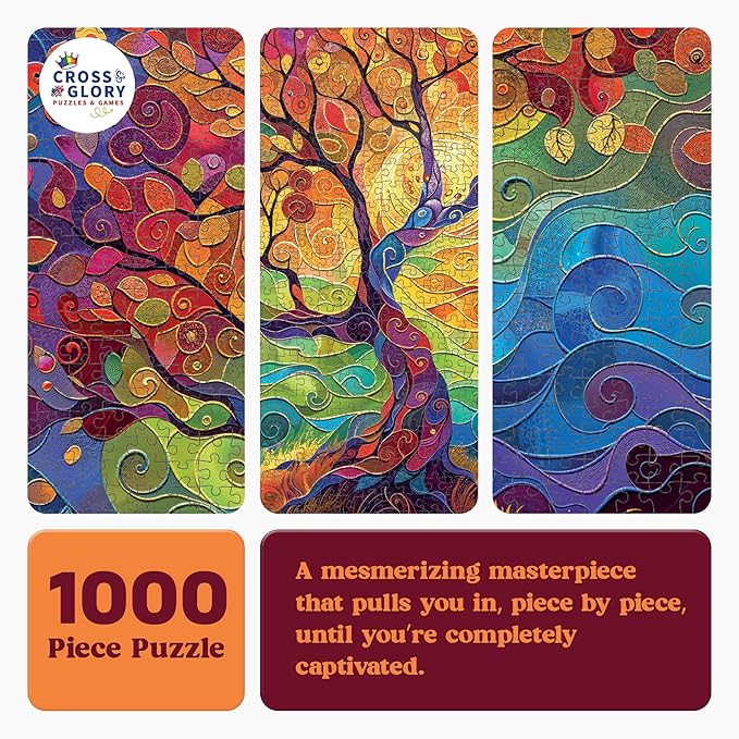 Cross & Glory - The Eternal Tree of Life - 1000 Piece Jigsaw Puzzle for Adults | Vibrant Rainbow Tree Puzzle | Meaningful Challenge | Best New Artistic Puzzle