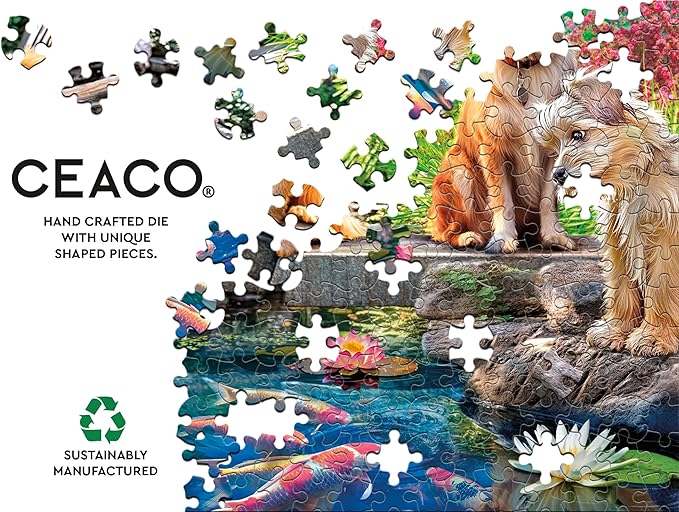 Ceaco - Doggies at the Koi Pond Puzzle 500 Pieces - Jigsaw Puzzles for Adults - Angelo Bonito - Bonus Poster - Made in USA - Recycled Materials - 21.25 x 15 Puzzle