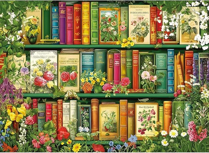 500 Piece Puzzle for Adults | Wildflowers Vintage Book Puzzle | Recycled Cardboard Flower Bookshelf Jigsaw Puzzles 500 Pieces | Challenging Fall Plant Floral Puzzles Perfect for Game Nights 20.5*15in