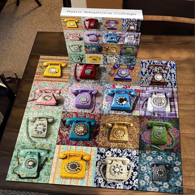 PICKFORU Retro Telephone Collage Jigsaw Puzzles 1000 Pieces, Colorful Wired Telephones Puzzles for Adults, Vintage Art Collection Jigsaw Puzzle