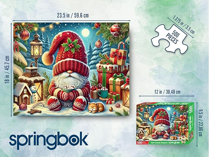 Springbok Hot Cocoa Season 500 Piece Jigsaw Puzzle for Adults - Christmas Gnome - Unique Cut Pieces - Made in USA