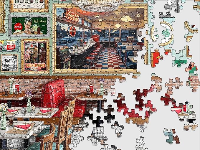 Springbok Coca-Cola Café 500 Piece Jigsaw Puzzle for Adults - Poster Now Included - Nostalgic Diner Puzzle - Unique Cut Pieces - Made in USA