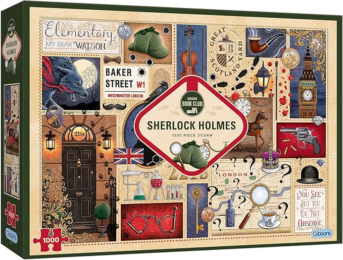 Gibsons Book Club Sherlock Holmes 1000 Piece Puzzle – Made in America – British Literature Detective Puzzle for Adults & Teens – Premium 100% Recycled Board