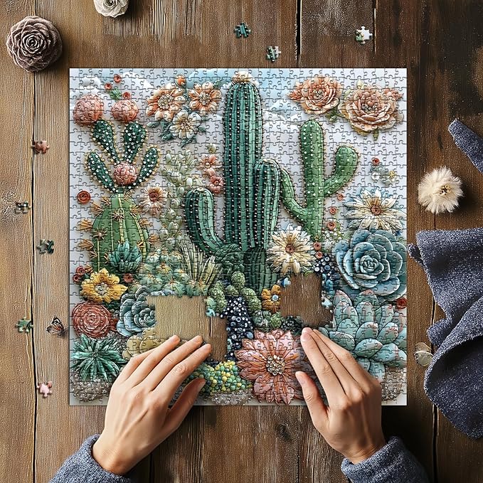 Cactus Puzzle for Adults, Unique Succulent Flower Plant Puzzle, Floral Nature Art Puzzle1000 Pieces, Challenging Aesthetic Jigsaw Puzzle
