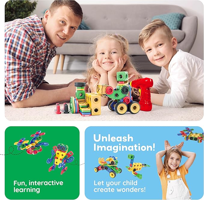 PicassoTiles 152pc STEM Construction Toy Building Set for Kids Ages 3+ Includes Power Drill, Ratchet, Idea Book, Storage Box Educational Engineering Science Kit & Sensory Toys for Boys & Girls PTN152