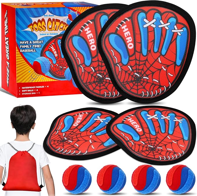 Spider Toss and Catch Ball Game Set – Toddler Baseball Glove, Outdoor Yard Beach Pool Toys, Outdoor Games for Family, Birthday Easter Gift for Ages 3 4 5 6 7 8-12 Year Old Boys Girls