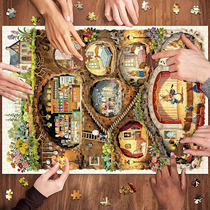 HUADADA Puzzles for Adults 1000 Pieces-Family Jigsaws Puzzles Game 1000 Piece Jigsaw Puzzles for Adults Gift-Rabbit House