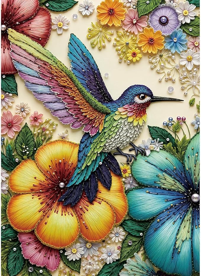 Beaded Hummingbird 1000 piece Puzzle for Adults, Sutinban Hummingbird Floral Jigsaw Puzzles, Nature Jewel Art Impossible Puzzle 1000 Pieces, Colorful Challenging Puzzles for Adults and Family Senior