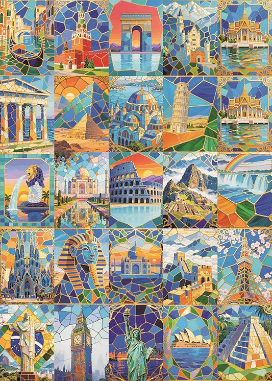 Vintage World Travel Puzzles for Adults 1000 Piece, Eiffel Tower Colosseum Great Pyramid Global Landmarks Landscape Poster Jigsaw, Paris Italy World Famous Scenic Puzzle