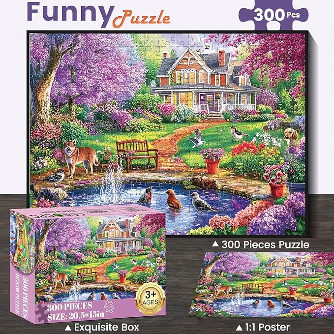 300 Piece Puzzles for Adults,Spring Jigsaw Puzzle for Kids Seniors,Puzzle with Letters on Back,Interlock Perfectly No Dust,Interlock Perfectly No Dust,Challenging Family Activity Game Gifts,20.5*15In