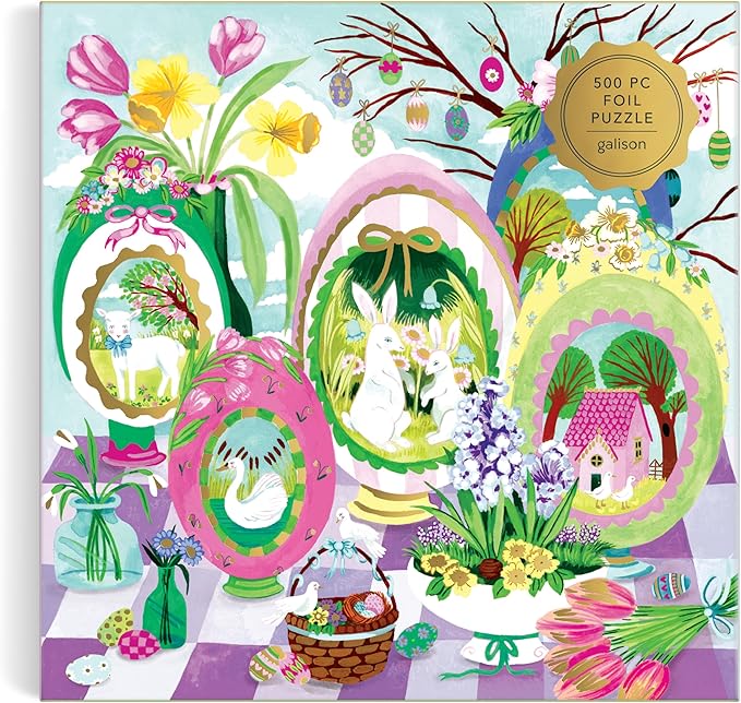 Galison Windows to Spring – 500 Piece Jigsaw Puzzle Featuring Beautiful Artwork of Sugar Egg Illustration for Easter