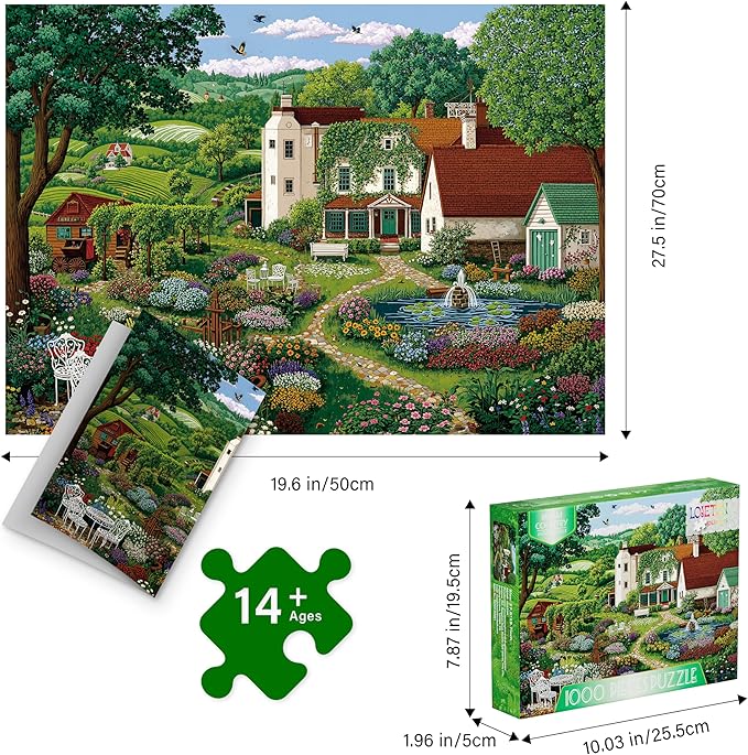Puzzles for Adults 1000 Pieces - Spring Farm Landscape, Country Life Natures Adults Puzzles with Tree Bird, Letter on Back No Dust, Matte Finish Jigsaw Puzzles Home Decor, 27.5" x 19.7" Gifts Games