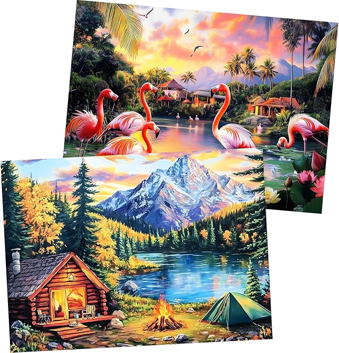 2 Pack 500 Pieces Puzzle for Adults,Snow Mountain Flamingo Jigsaw Puzzles 500 Pieces for Adults Seniors Adult Jigsaw Puzzles Games Premium Cardboard Puzzle for Relaxation Family Activity