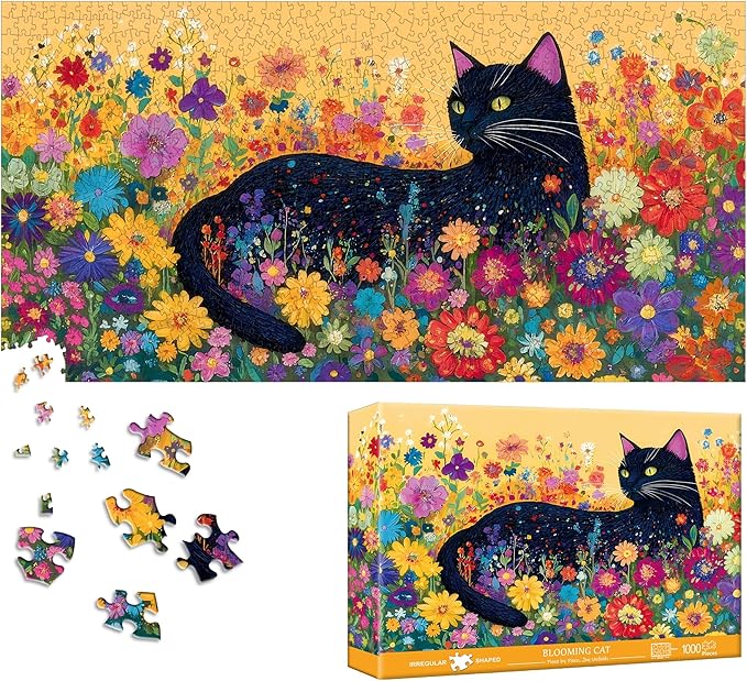 Bimkole Blooming Cat Puzzles for Adults 1000 Pieces, Flower Paper Jigsaw Puzzle 1000 Pieces - Fun and Challenging Family Decoration Puzzle Great Gift Idea, Finished Size is 31.5 x 16.14 in