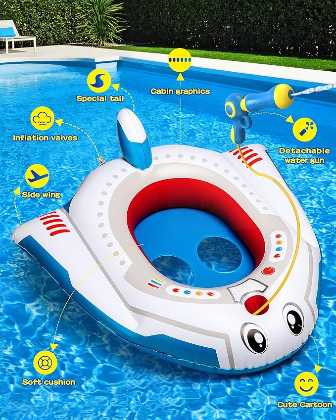 HopeRock Pool Floats Toys for Kids with Water Gun - Inflatable Ride-on Pool Toys for Kids Ages 3-8, Toddler Pool Float, Summer Outdoor Water Pool Games Toys for Boys and Girls