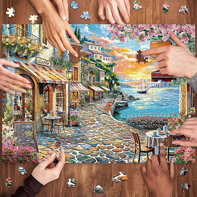 1000 Piece Puzzle for Adults, Jigsaw Puzzle 1000 Pieces for Adults, Challenging Family Games Holiday Party Gifts -1:1 Poster Interlock Perfectly Letter on Back-Coastal Town