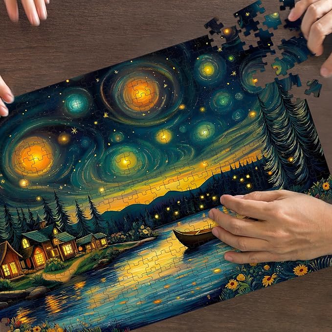 Puzzles for Adults 500 Pieces, Starry Night Jigsaw Puzzles - Starry Enchanted Forest, Impossible Landscape Puzzle for Seniors Families,20.47x14.96 inches, 1:1 Poster, Letter on The Back
