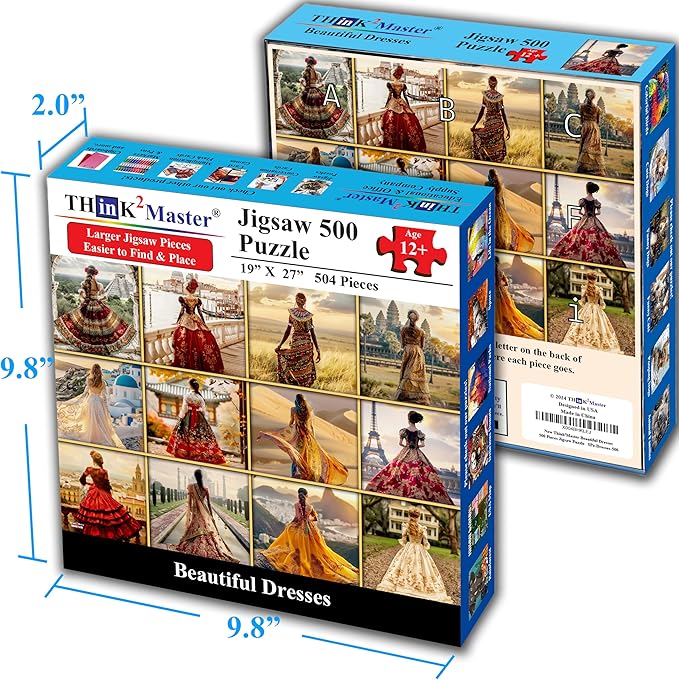 Think2Master Beautiful Dresses from Around The World 500 Pieces Very Large Pieces Jigsaw Puzzle for 13+ Adults & Seniors. Elegant Dresses Vibrant Colors, Cultural Art Size: 26.8” X 18.9”