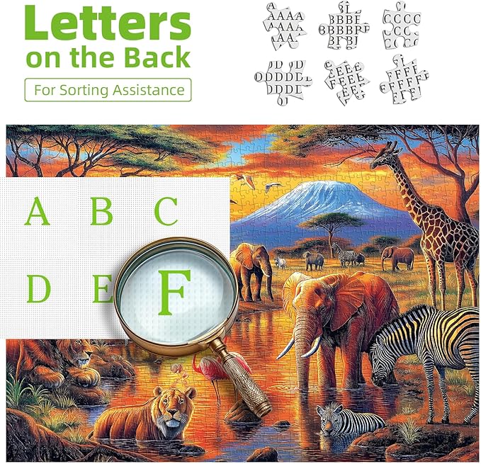 MINIWAN African Savannah Sunset Wildlife Puzzles for Adults 1000 Pieces, Mount Kilimanjaro African Animals Jigsaw Puzzle, Gift for Safari & Nature Lovers 27.5x19.7 Inch