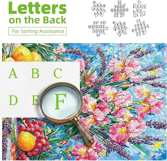 Colorful Floral 500 Piece Jigsaw Puzzles for Adults Vintage Vase with Iris Flower Still Life Art Puzzles with Letters on Back Perfect for Family Seniors Game Nights Adult (23”x15”)
